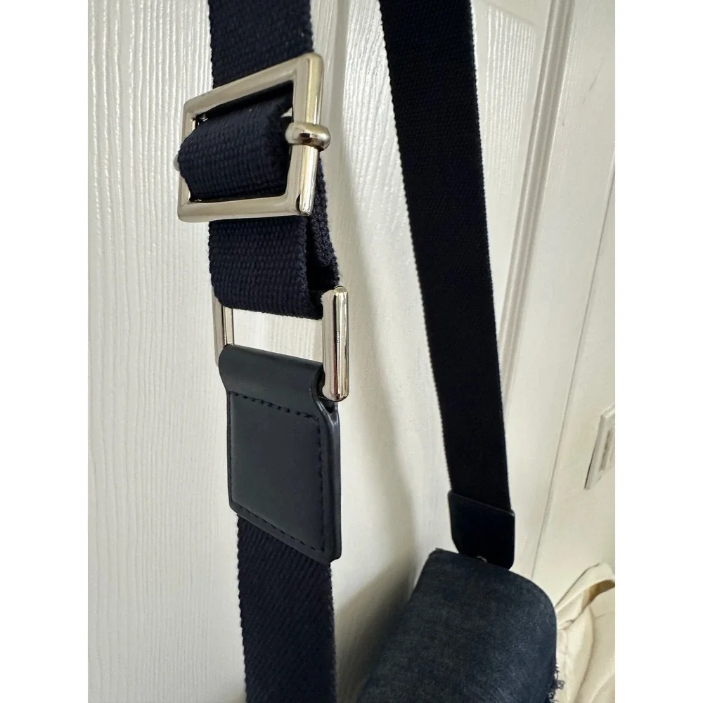 Charles & Keith Denim Crossbody Bag Dark Wash Frayed Fringe Faux Leather Trim